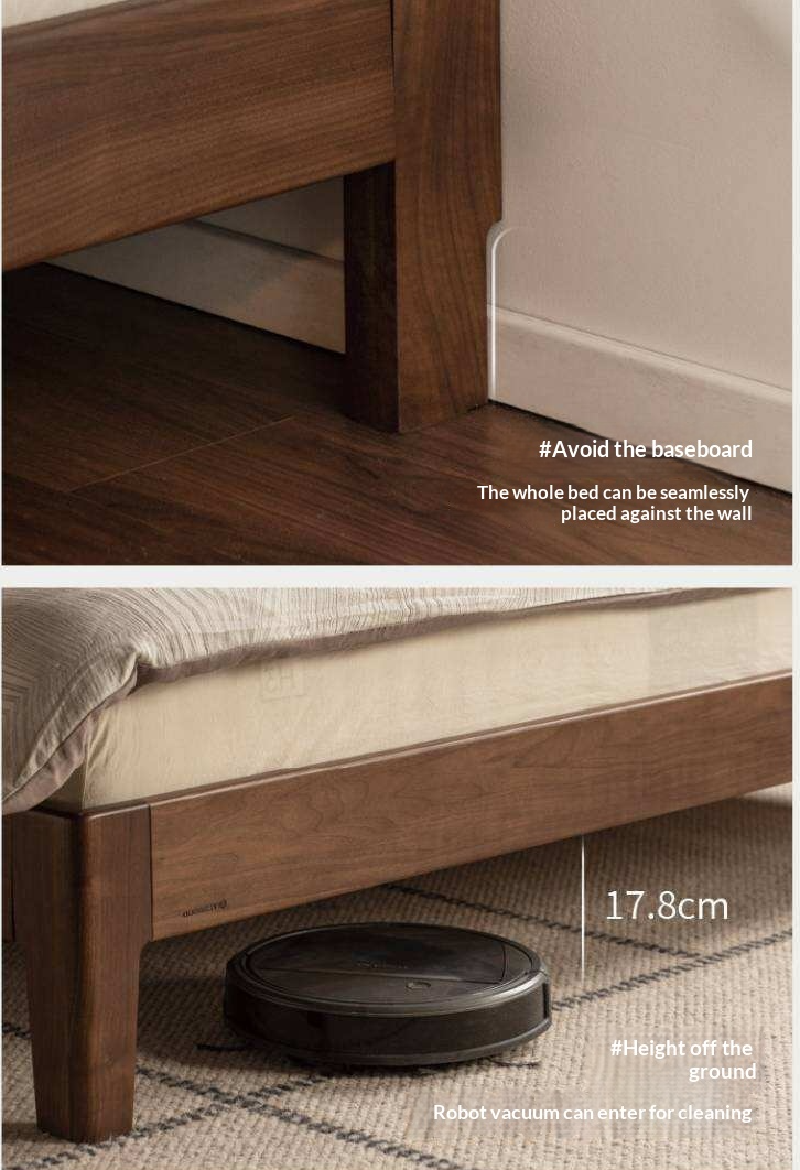 Black Walnut Solid Wood Bed — Italian Light Luxury Style