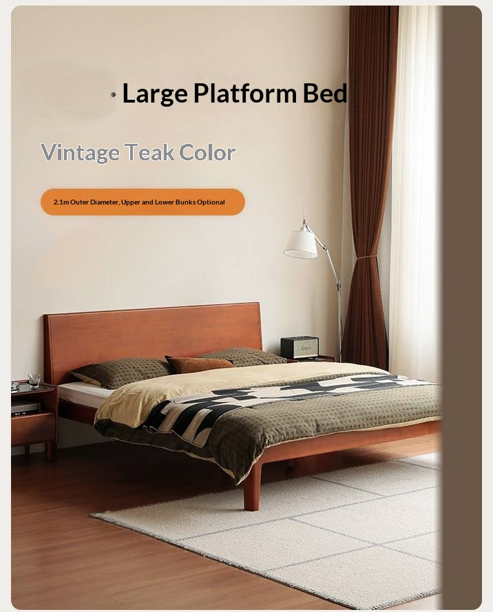 Poplar Solid Wood Bed — Mid-Century Style