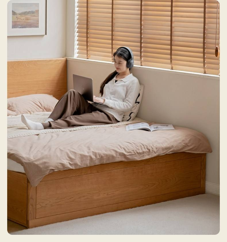Cherry Solid Wood Storage Bed with Side Storage Drawers