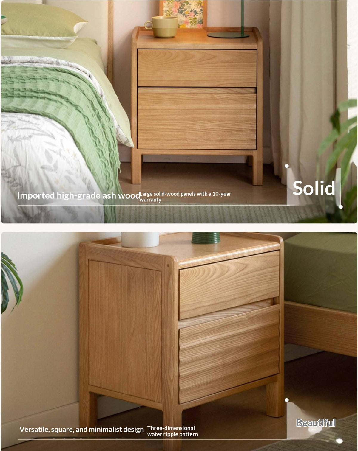 Ash Solid Wood Small Nightstand