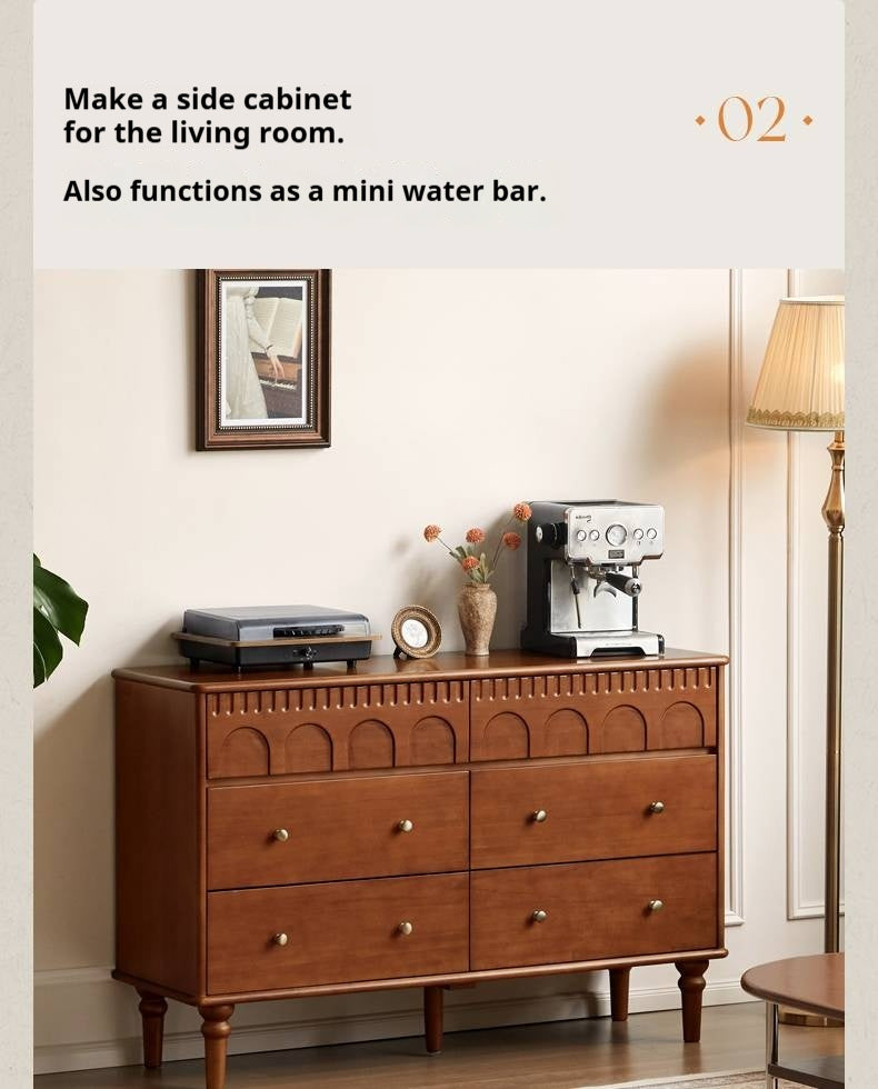 Poplar Solid Wood Medieval Style French Retro Six-Drawer Chest