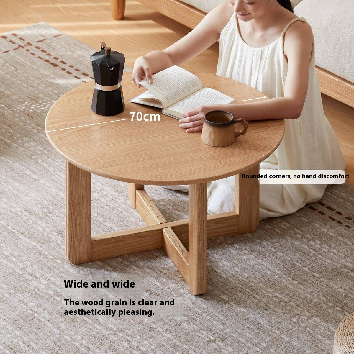 Oak Solid Wood Modern Round Coffee Table