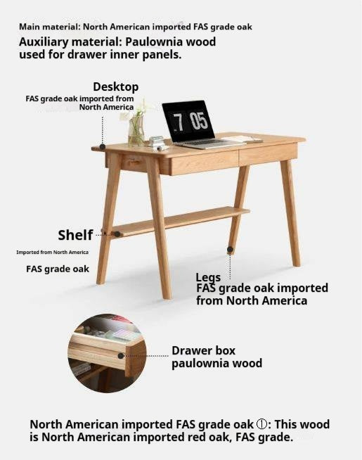 Oak Solid Wood Office Desk Bottom Divider