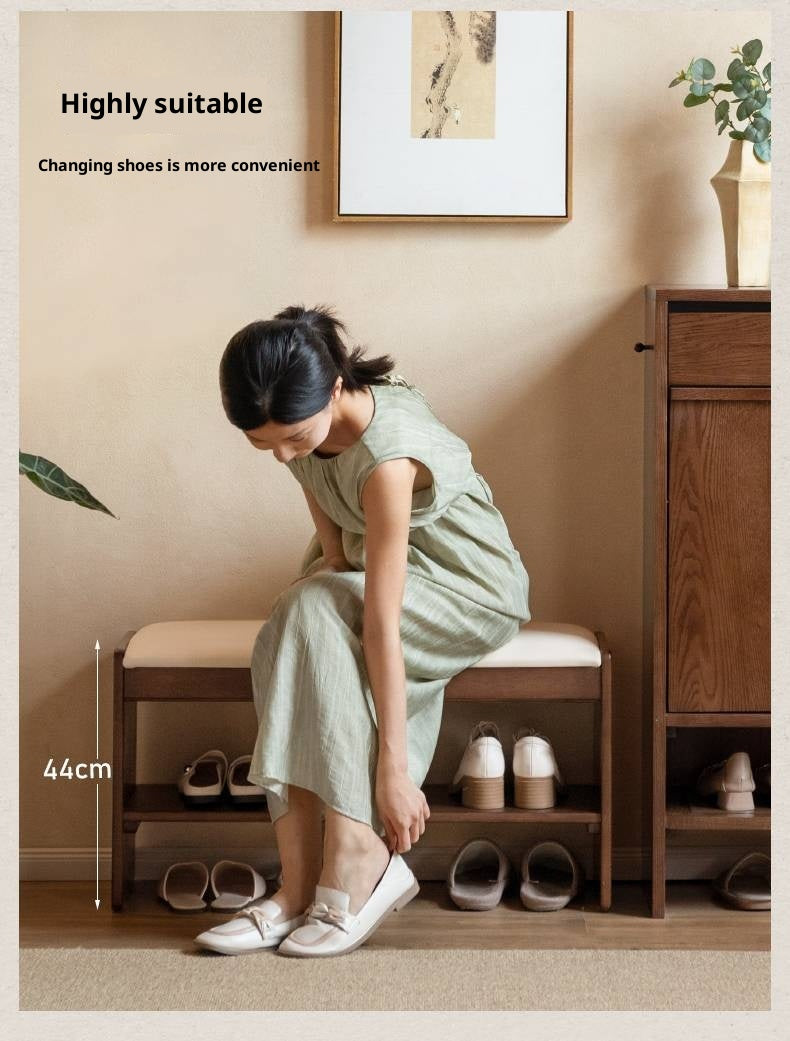 Solid Rubberwood Entryway Shoe Stool with Flip Top