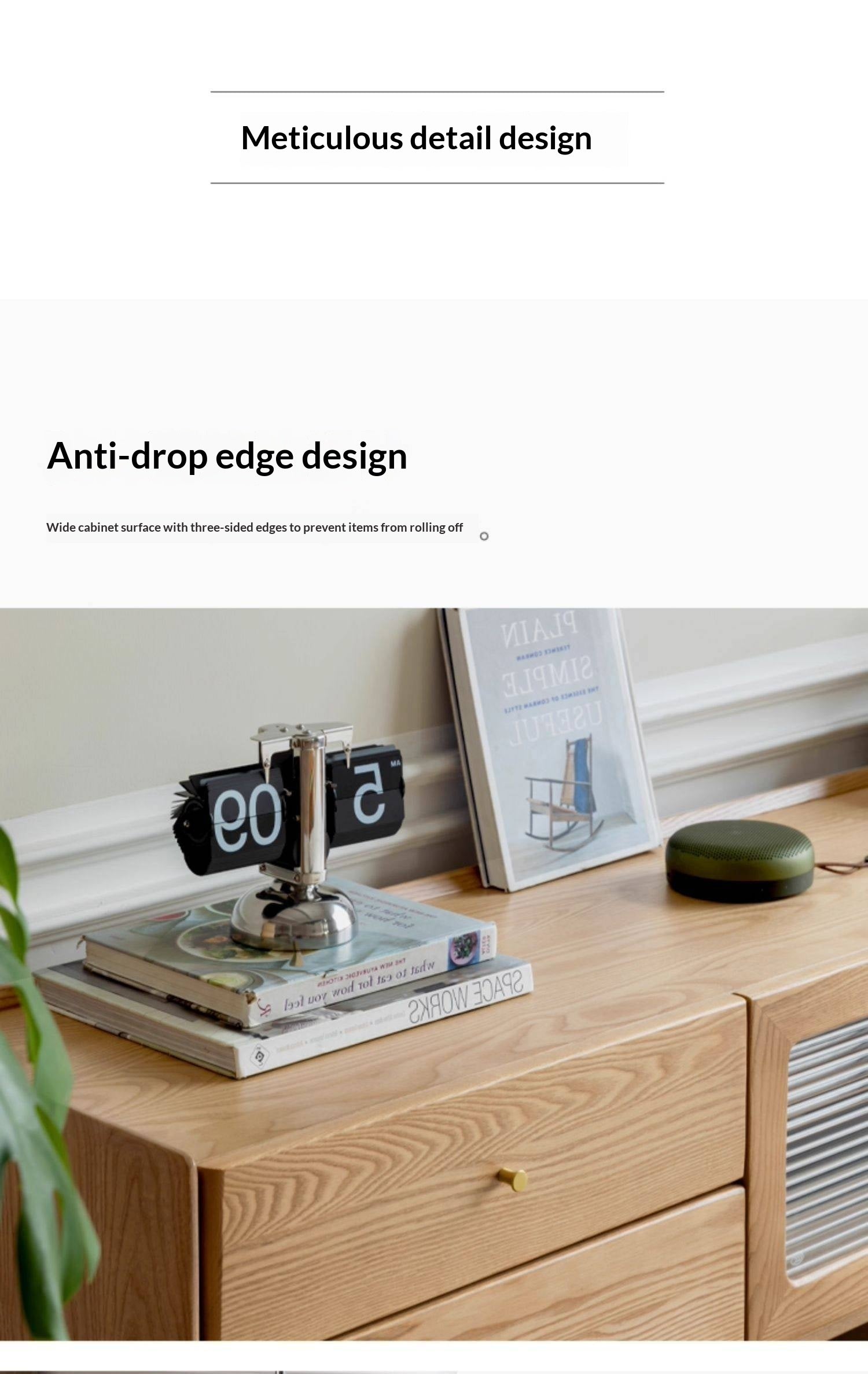 White Ash Solid Wood Nordic White Wax TV Cabinet.