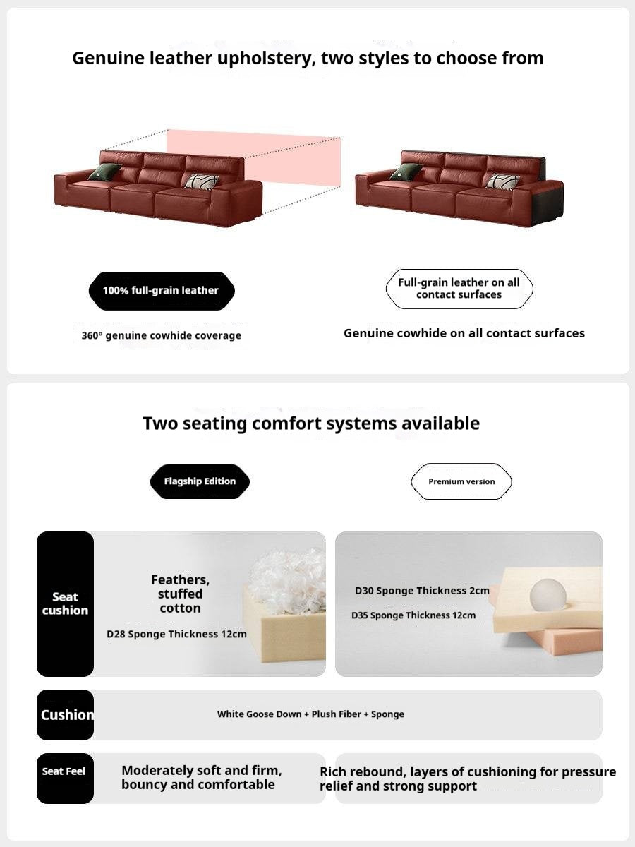 Genuine Leather Deep Seat High-Back Sofa