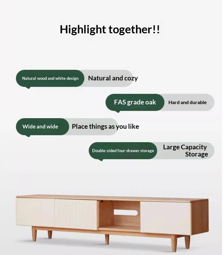 Oak Solid Wood Modern Storage TV Cabinet.