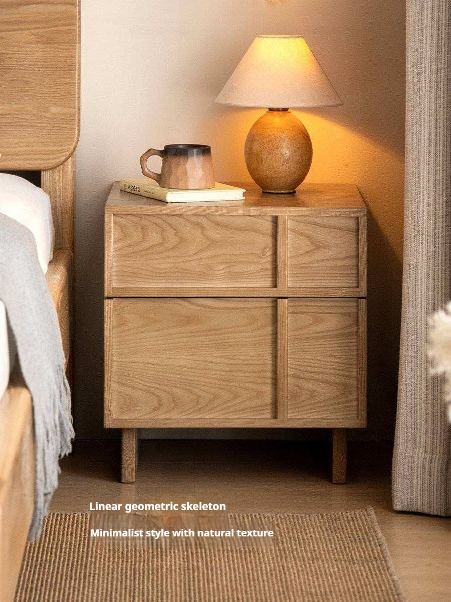 Ash Solid Wood Wabi-Sabi Style Nightstand.