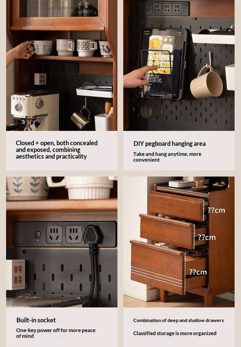 Poplar Solid Wood Vintage Style Sideboard with Dining Room Storage