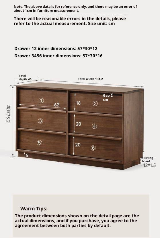 Black Walnut, Sandalwood, Oak Solid Wood Skeleton Line Chest of Drawers