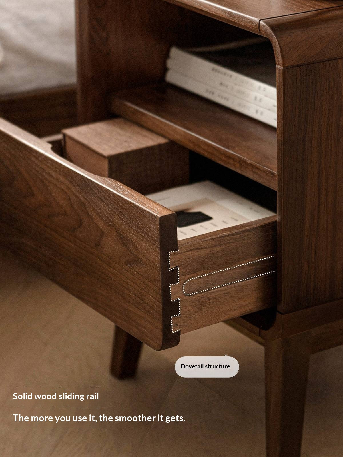 Black Walnut, Ash Solid Wood Modern Nightstand