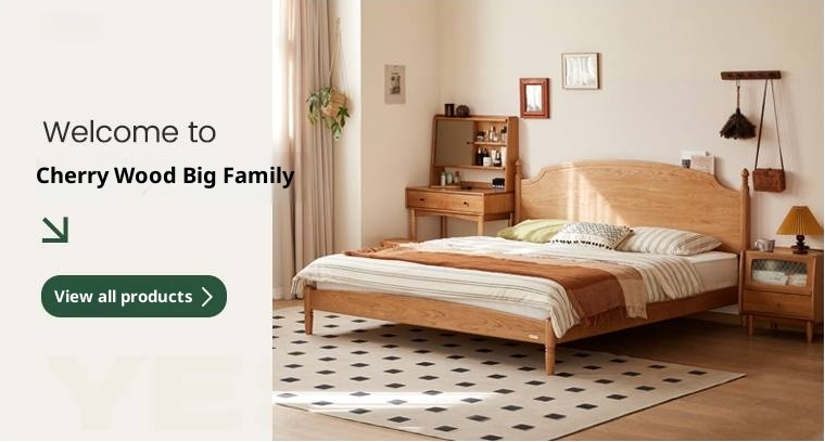 Cherry Solid Wood Retro with Socket Night Light Bed