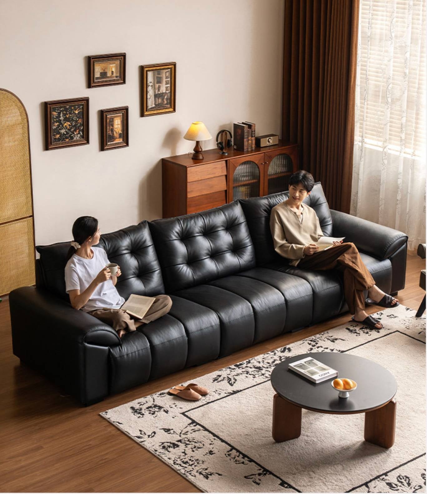 Genuine Leather Oversized Tufted Deep-Cushion Sofa