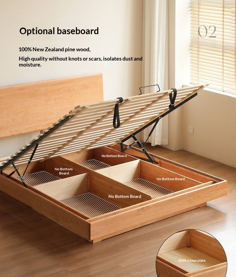 Cherry Solid Wood Modern Minimalist Storage Box Bed with Suspension Design