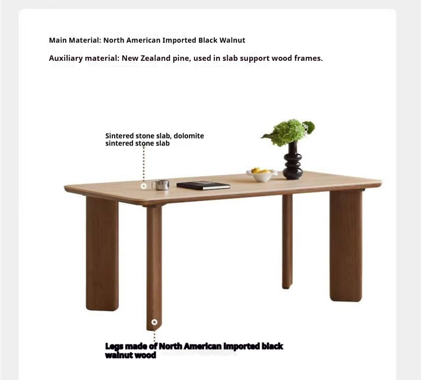 Black Walnut Solid Wood Travertine Slab Light Luxury Dining Table