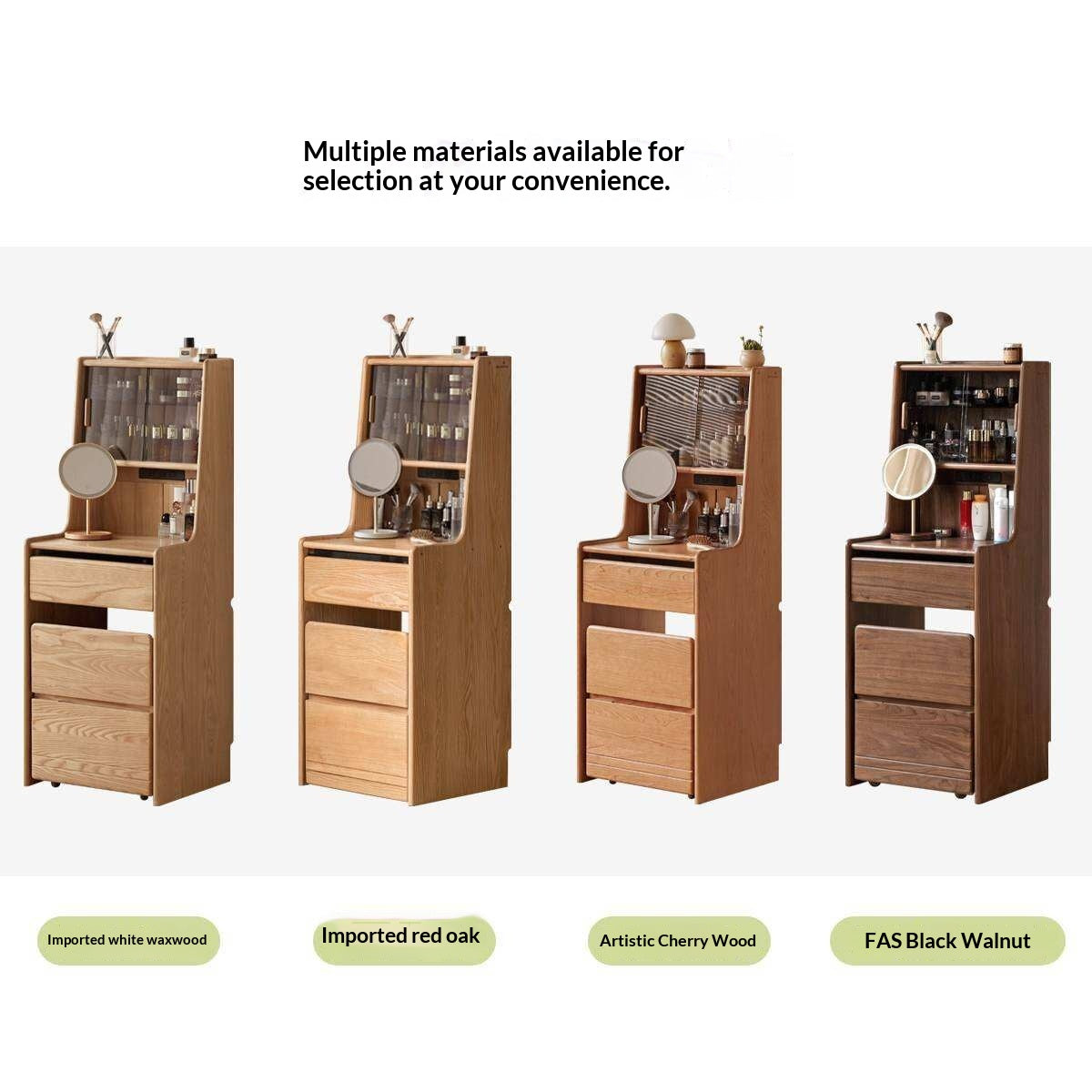 Oak Solid Wood, Rubberwood Solid Vanity Table with Drawers and Modern Minimalist Design