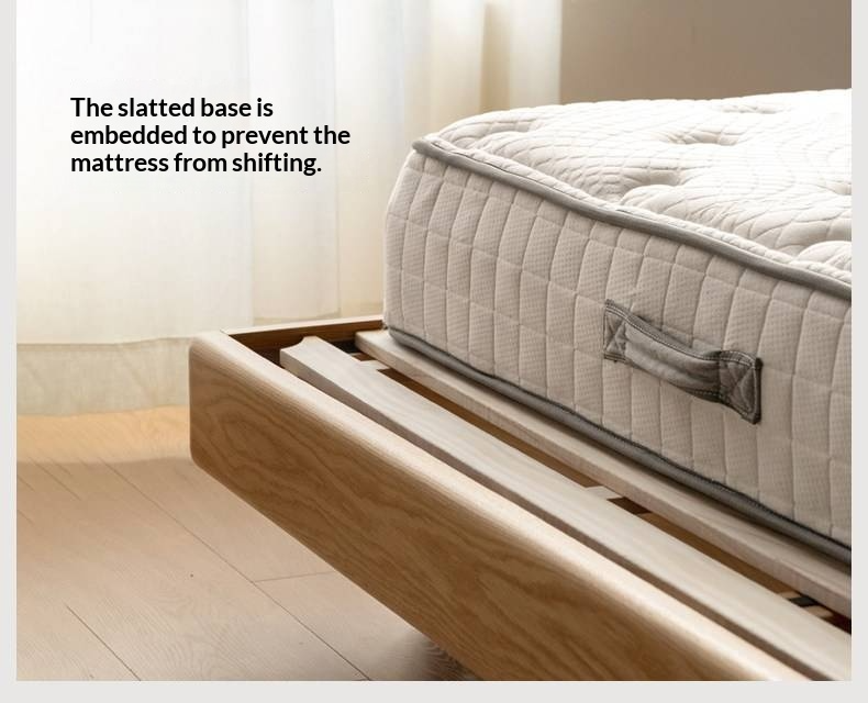 Oak Solid Wood Bed — Italian Light Luxury with White Genuine Leather and Soft Backrest