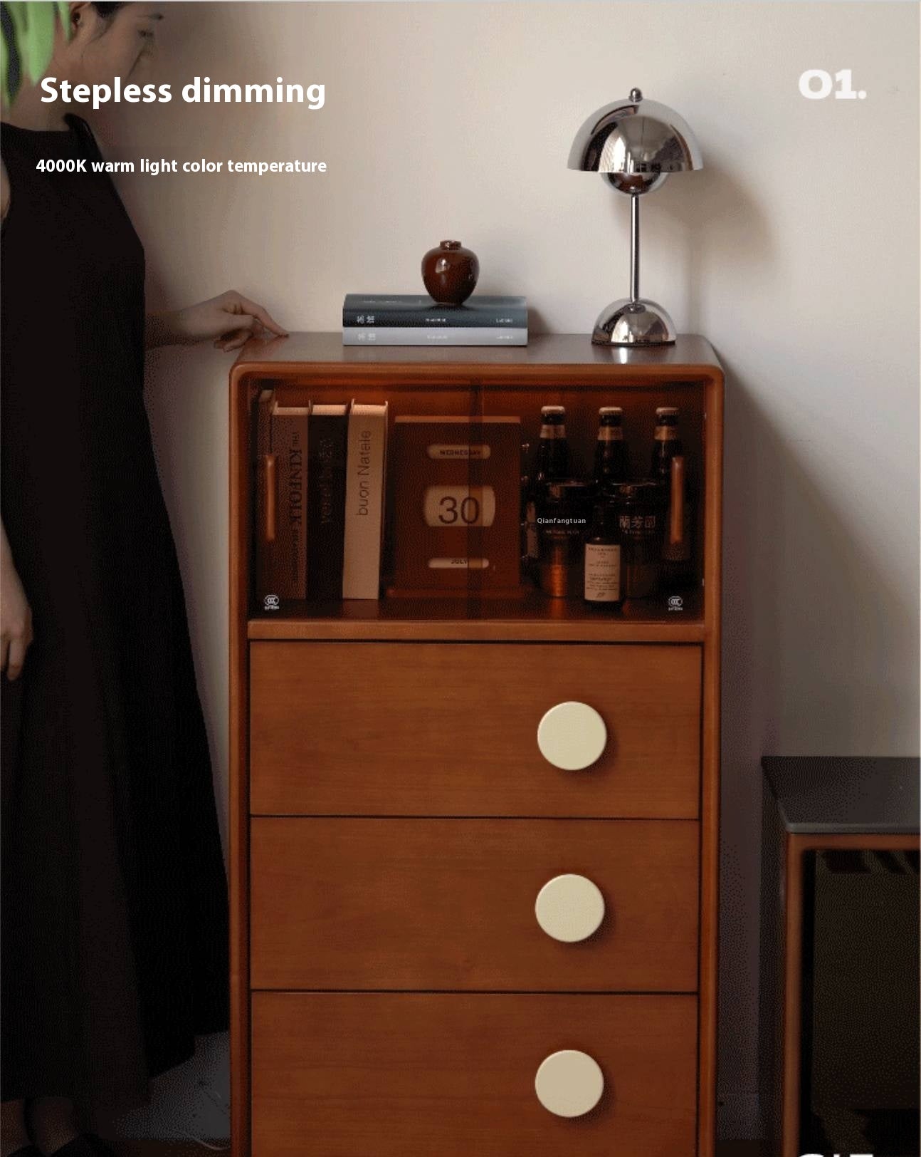 Poplar, Cherry Solid Wood Middle Ages Side Cabinet.