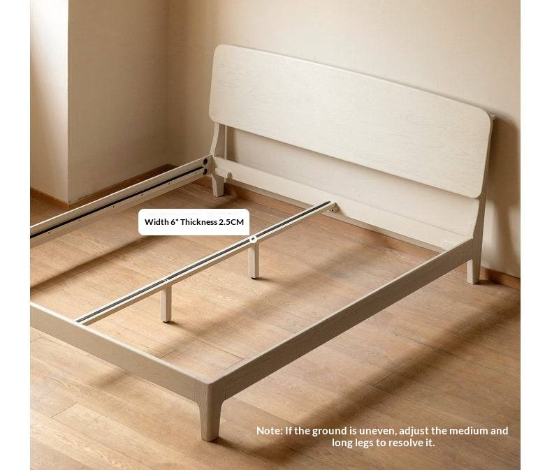 Oak Solid Wood Bed — Cream Style with Slanted Backrest