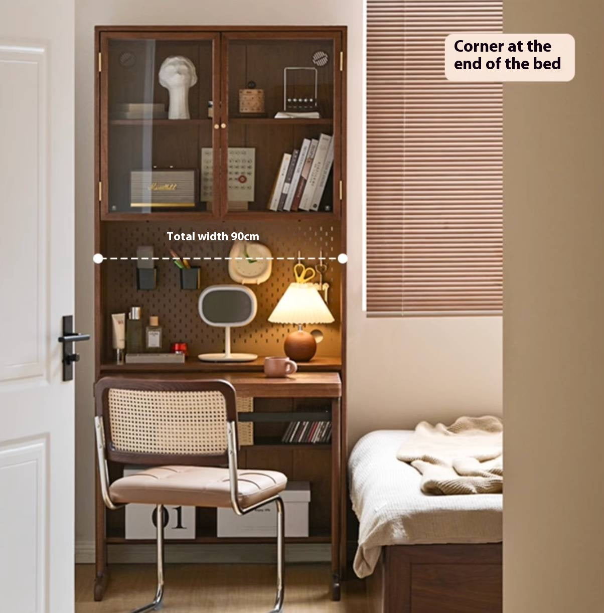 Oak Solid Wood Office Desk With Integrated Bookshelf