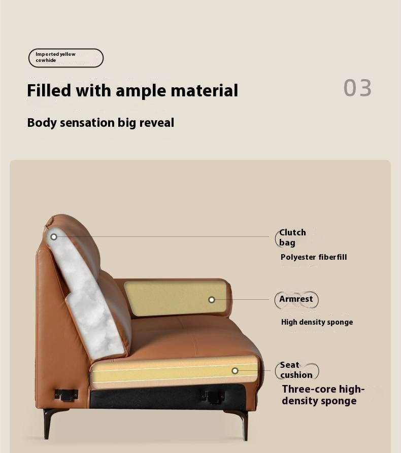 Genuine Leather Italian Minimalist Sectional Sofa – First-Layer Cowhide Corner Sofa with Chaise Lounge