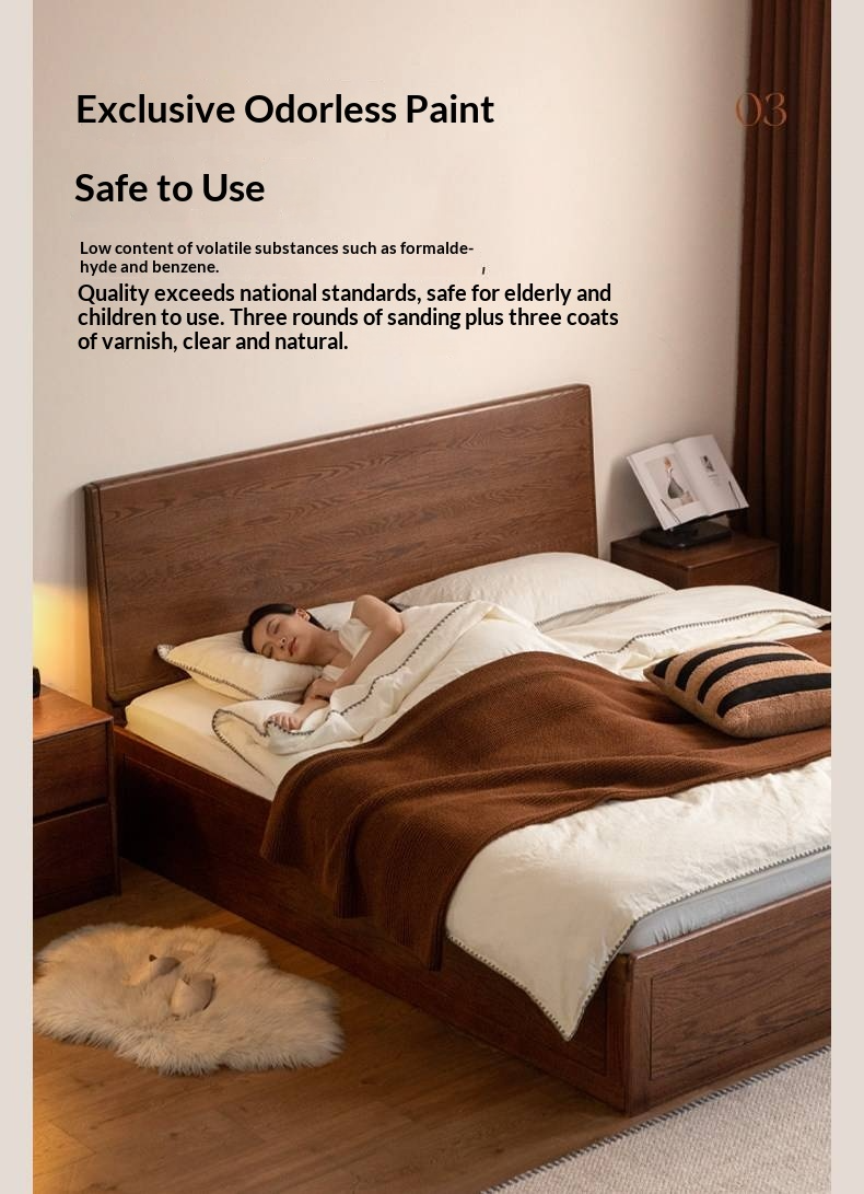 Oak Solid Wood Box Bed — Modern Minimalist Design