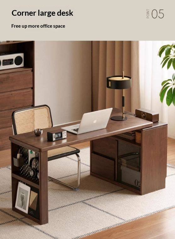 Black Walnut, Oak Solid Wood Italian Light Luxury Corner Office Desk