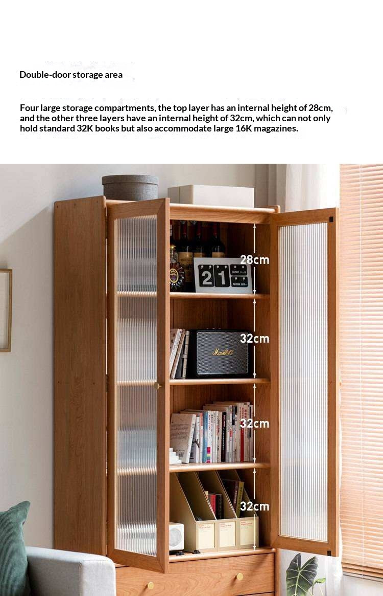 Cherry Solid Wood Bookcase Nordic Modern Cabinet Office Bookshelf