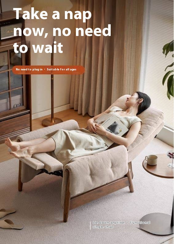 Ash Solid Wood Fabric Reclining Foldable Lounge armChair