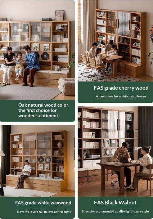 Ash Solid Wood Wall-Mounted Bookcase with Integrated Study Shelf