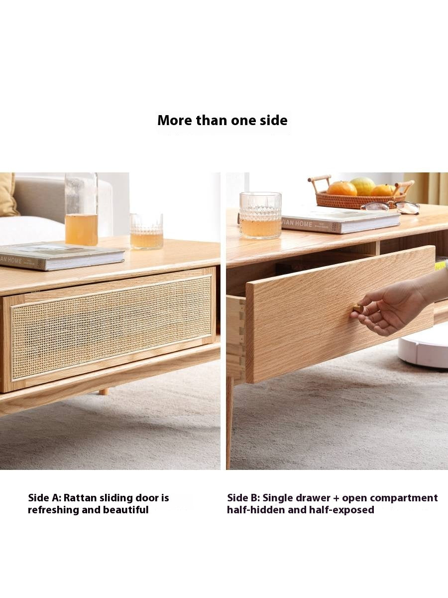 Oak Solid Wood Modern Style Rattan Coffee Table