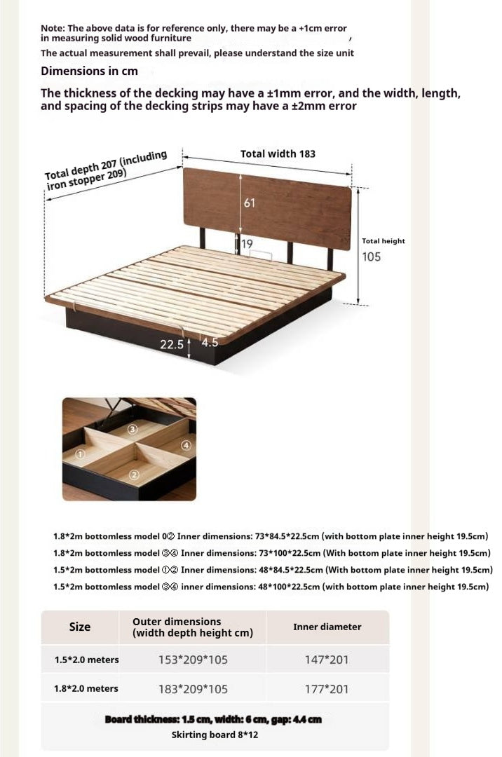 Oak Solid Wood Mid-Century Floating Storage Bed with Lift-Up Storage Box