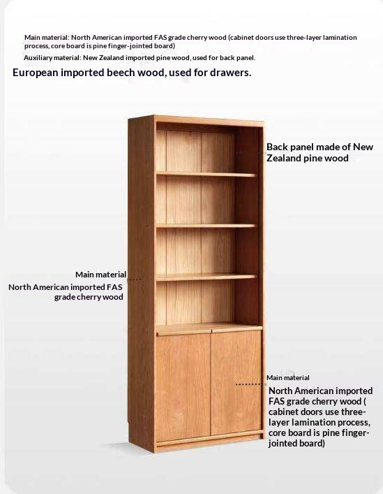 Cherry Solid Wood Bookcase Display Storage Cabinet for Study