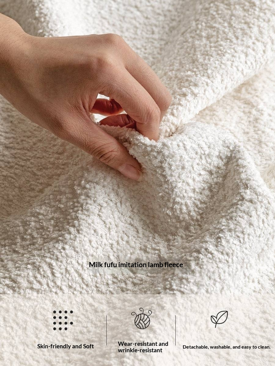 Poplar Solid Wood Bed — Upholstered with Fabric, Creamy Lambswool Soft Backrest