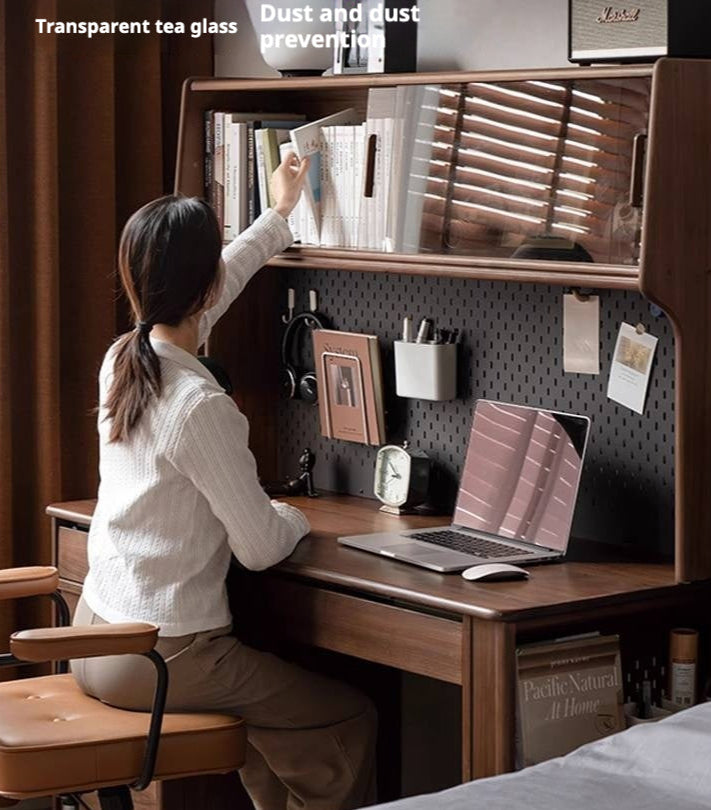 Black Walnut Solid Wood Combination Desk With Shelf