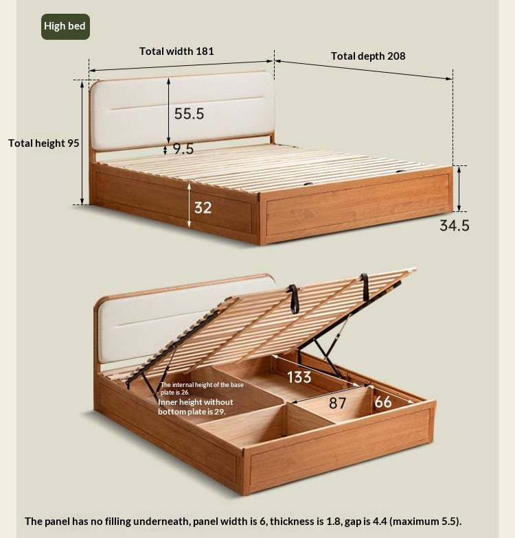 Cherry Solid Wood Box Bed — Vintage Style with Soft Backrest