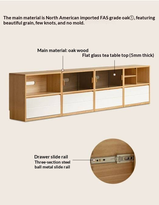 Oak Solid Wood Modular TV Cabinet System with Two-Tone Sliding Doors