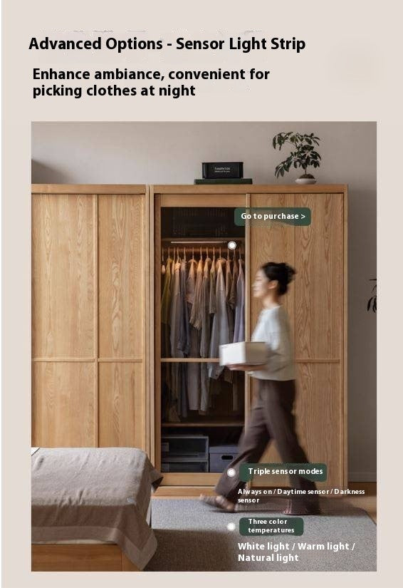 Ash Solid Wood Modern Wardrobe With Sliding Doors