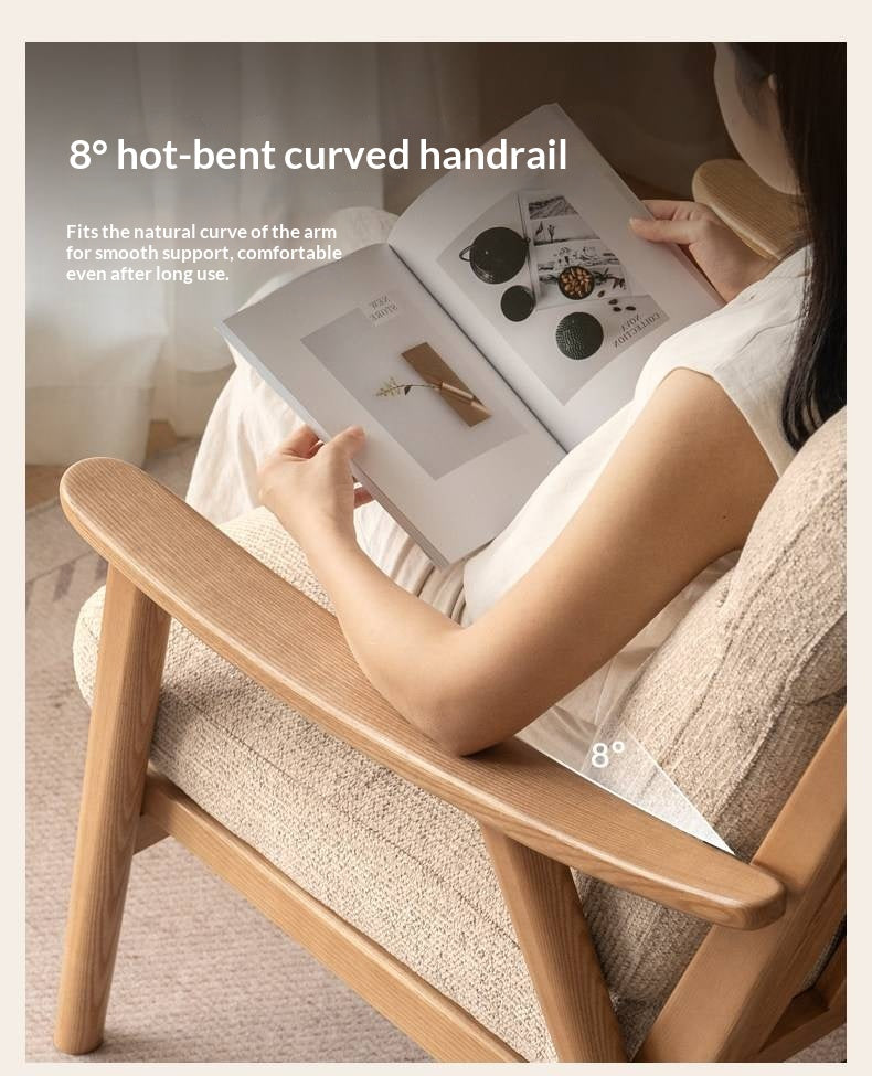 2 pcs Ash Solid Wood Genuine Leather, Fabrics Accent Chair, Modern Minimalist Lounge Chair