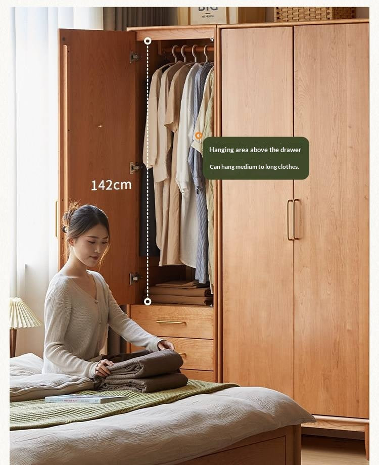 Cherry Solid Wood Wardrobe with Soft Modern Proportions
