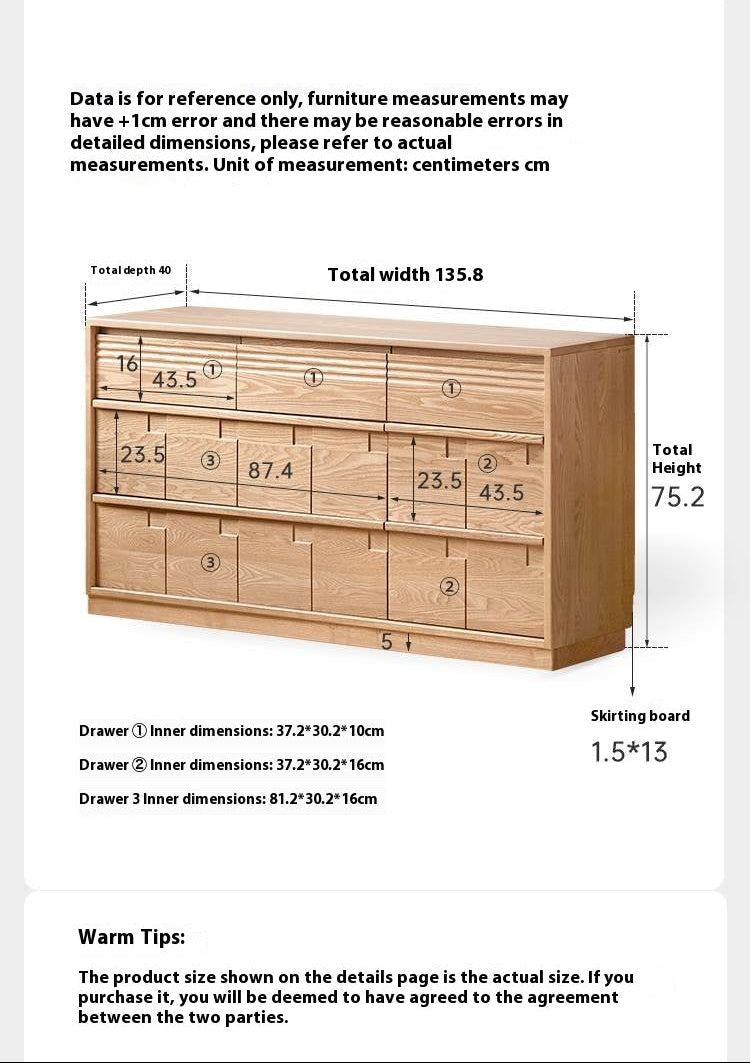 Oak Solid Wood Seven Bucket Drawer Cabinet