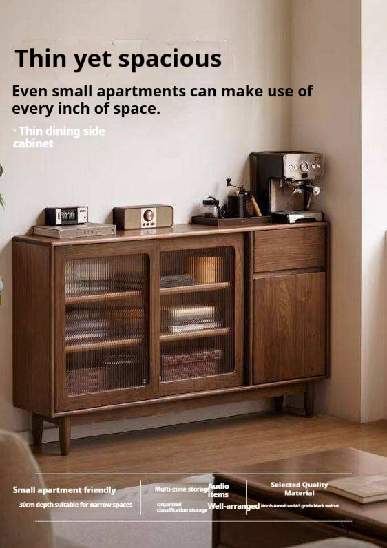 Black Walnut, Oak Solid Wood Sideboard with Ultra-Thin Storage