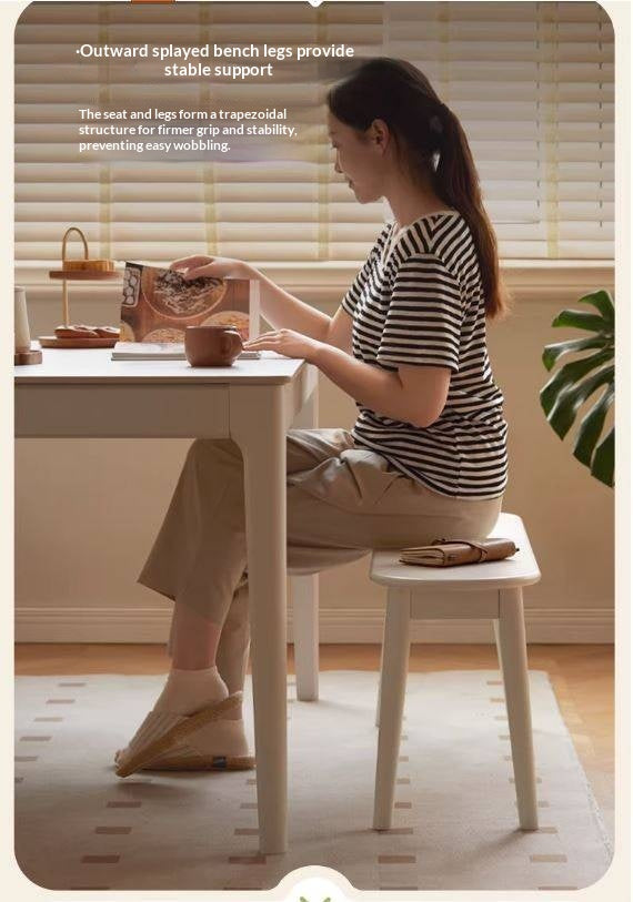 Solid Rubberwood French Cream Style Long Bench