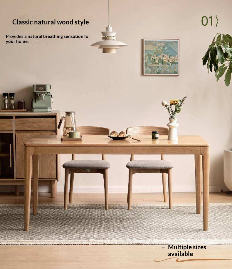 Oak Solid Wood Dining Table with Rectangular Top and Clean Lines