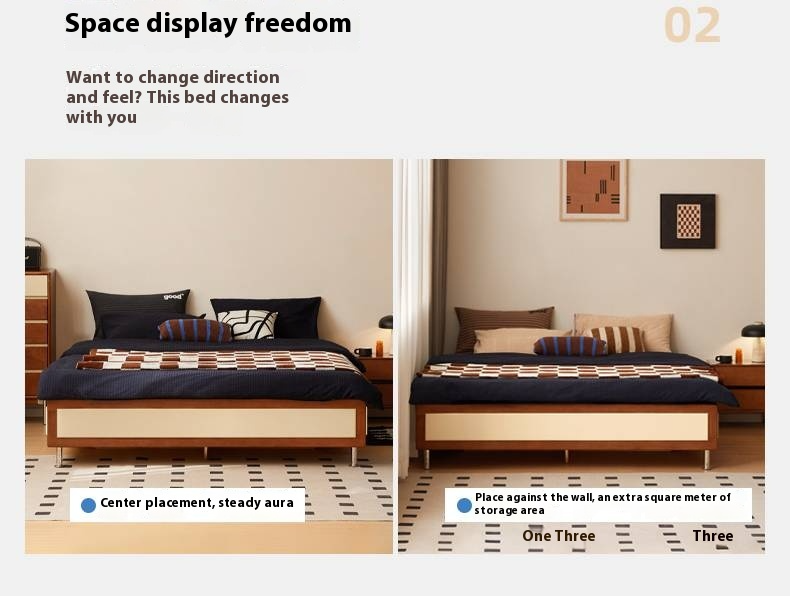 Poplar Solid Wood Bauhaus Style Platform Bed, Headboard-Free Bed