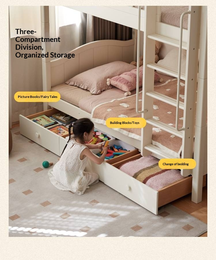 Rubberwood Solid Wood Children's White Castle Princess Bunk Bed