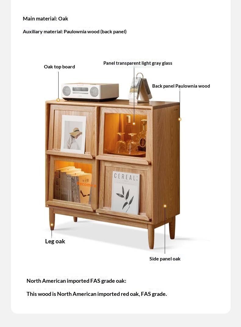 Oak, Сherry, Ash Solid Wood Four-Door Bookcase with Light, Magazine Cabinet.