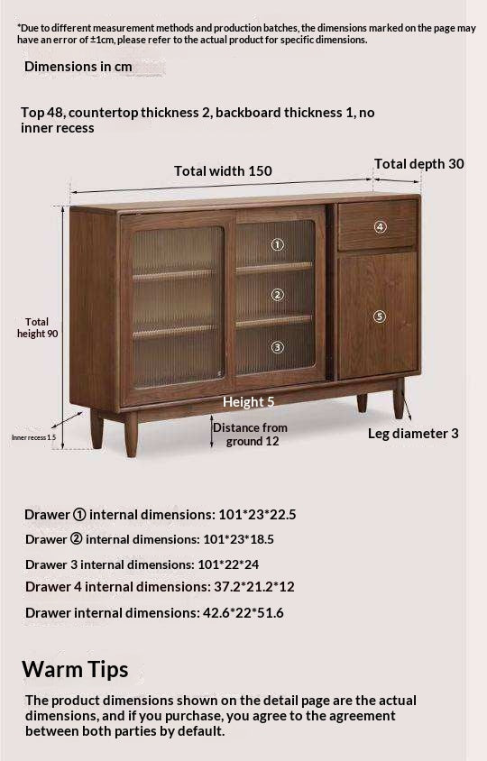 Black Walnut, Oak Solid Wood Sideboard with Ultra-Thin Storage
