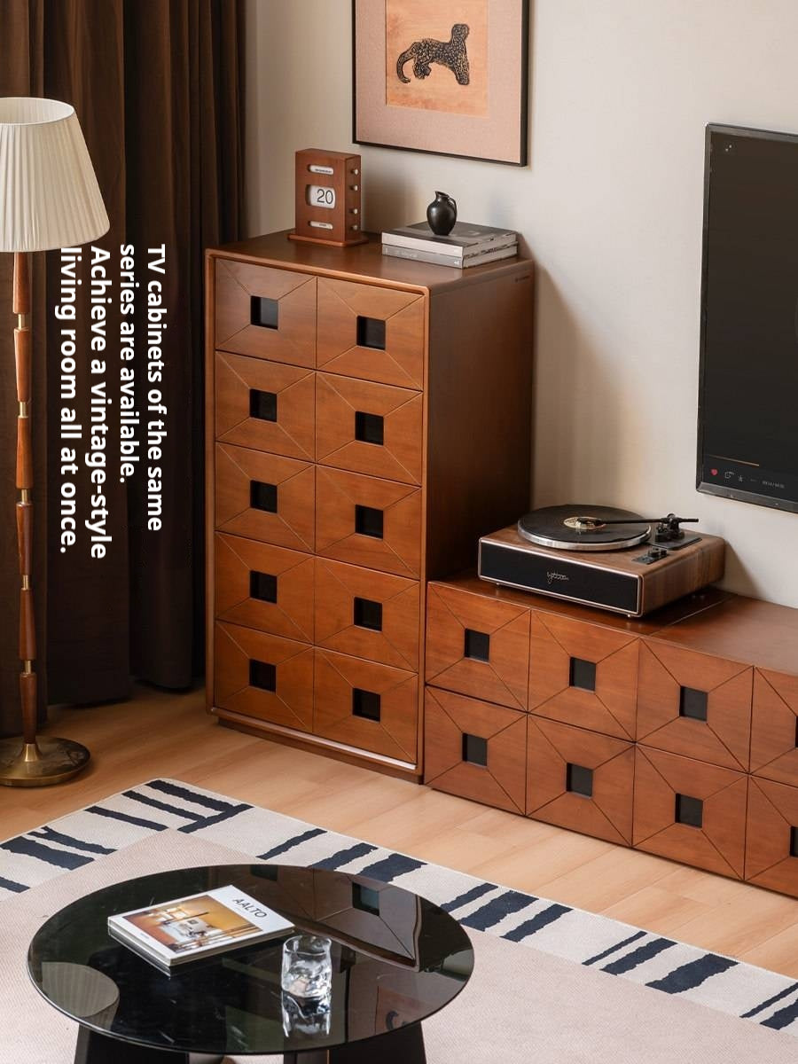 Poplar Solid Wood Medieval Style Drawer Cabinet