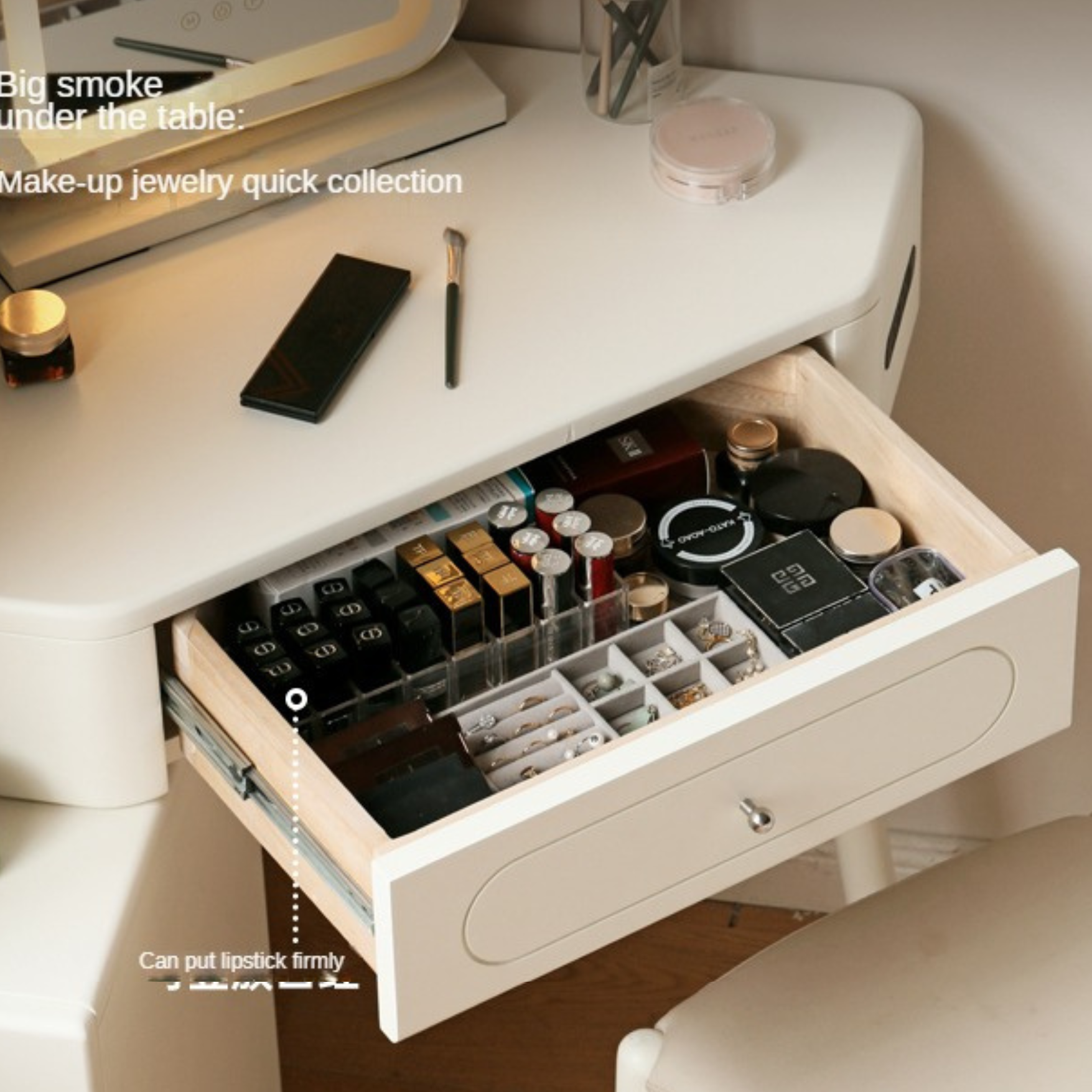 Poplar Solid Wood Corner White Dressing Table.